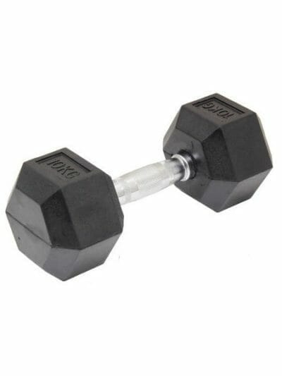 Fitness Mania - 10kg Commercial Rubber Hex Dumbbell Gym Weight