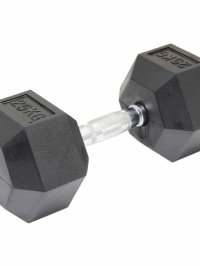 Fitness Mania - 25kg Commercial Rubber Hex Dumbbell Gym Weight