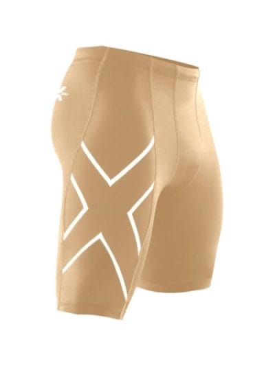 Fitness Mania - 2XU Mens Compression Shorts - Beige/Silver Logo