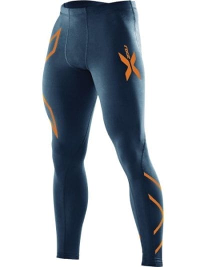 Fitness Mania - 2XU Mens Compression Tights - Navy/Torch Orange