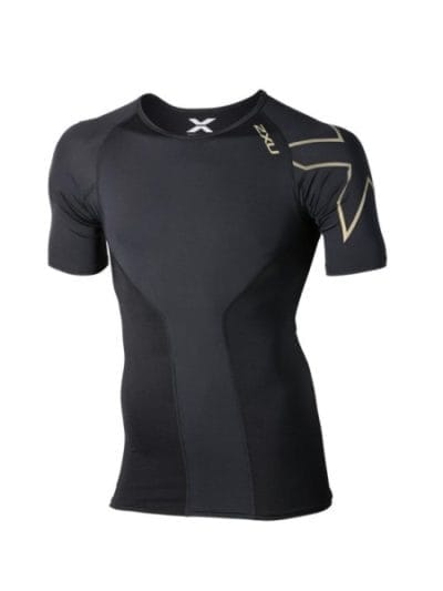 Fitness Mania - 2XU Mens Elite Compression Short Sleeve Top - Black/Gold