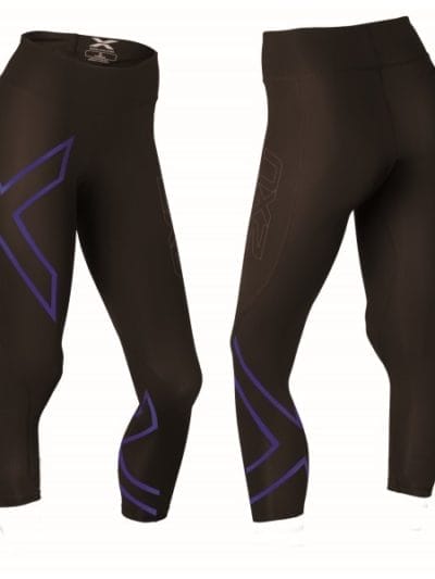 Fitness Mania - 2XU Womens Mid-Rise 7/8 Compression Tights - Black/Metallic Blue