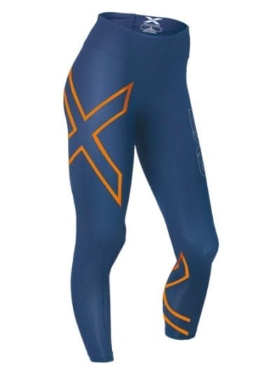 Fitness Mania - 2XU Womens Mid-Rise 7/8 Compression Tights - Dark Blue/Torch Orange