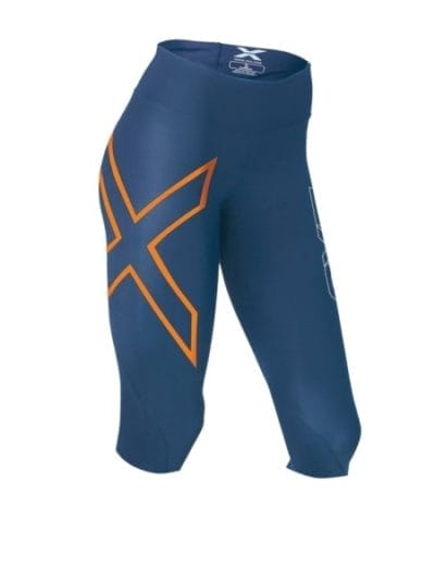 Fitness Mania - 2XU Womens Mid-Rise Compression 3/4 Tights - Dark Blue/Torch Orange