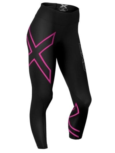 Fitness Mania - 2XU Womens Mid-Rise Compression Tights - Black/Cerise Pink