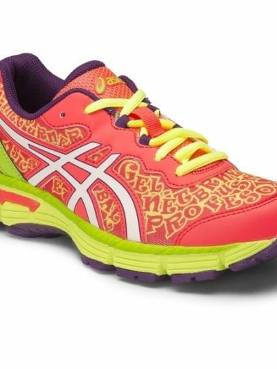 Fitness Mania - Asics Gel Netburner Professional 12 GS - Kids Girls Netball Shoes - Diva Pink/White/Flash Yellow