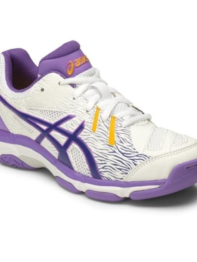 Fitness Mania - Asics Gel Netburner Super 6 GS - Kids Girls Netball Shoes - White/Asics Blue/Iris