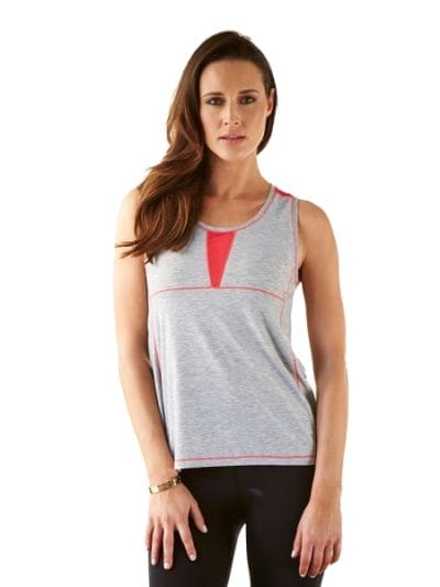 Fitness Mania - Bayse Running Mesh Splice Womens Tank Top - Grey/Red