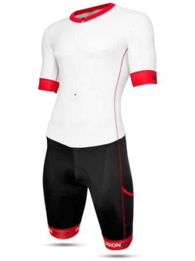Fitness Mania - Fusion Speed Unisex Compression Triathlon Suit with Speed Bands - White/Red