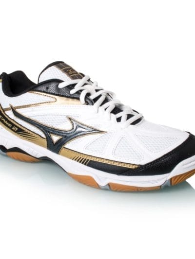 Fitness Mania - Mizuno Wave Hurricane 2 - Mens Indoor Court Shoes - White/Black/Gold