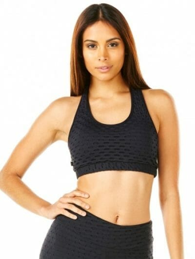 Fitness Mania - Pink Sun 3D Padded Womens Crop Top - Black