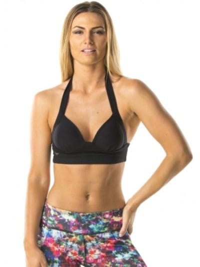 Fitness Mania - Pink Sun Padded Womens Halter Bralette - Black