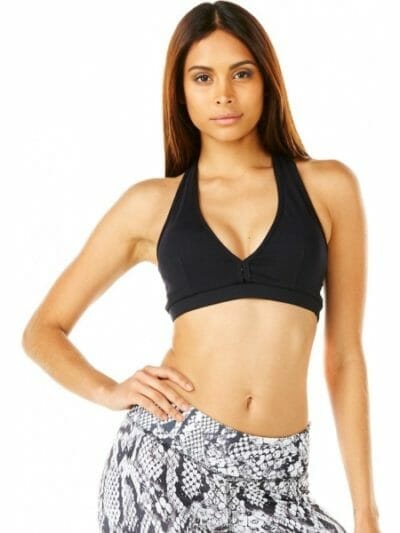 Fitness Mania - Pink Sun V-front Padded Womens Sports Bra - Black