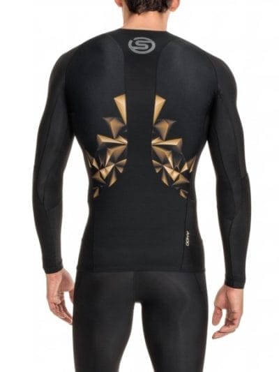 Fitness Mania - Skins A400 Mens Compression Long Sleeve Top (2016) - Black/Gold Print