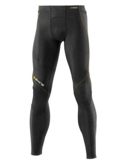 Fitness Mania - Skins A400 Mens Compression Long Tights - Black/Yellow Stitching