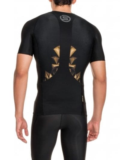 Fitness Mania - Skins A400 Mens Compression Short Sleeve Top (2016) - Black/Gold Print