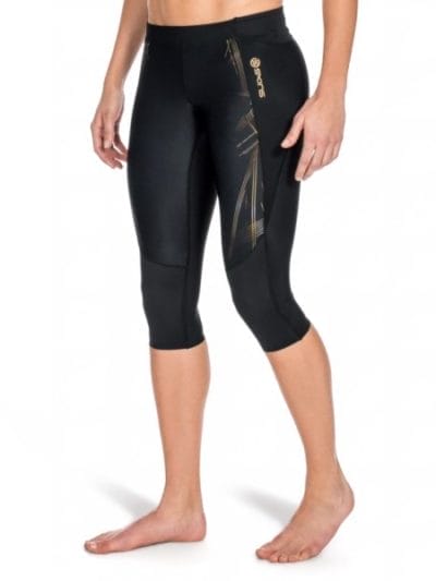 Fitness Mania - Skins A400 Womens 3/4 Tights (2016) - Black/Gold Print