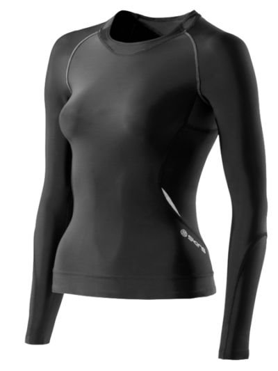 Fitness Mania - Skins A400 Womens Long Sleeve Compression Top - Black with Silver Highlights