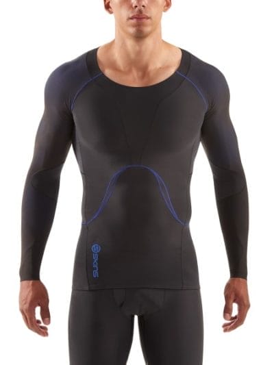 Fitness Mania - Skins RY400 Mens Compression Long Sleeve Recovery Compression Top - Graphite/Blue