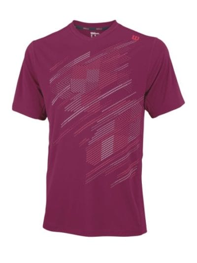 Fitness Mania - Wilson Blur Plaid V-Neck Mens Tennis T-Shirt - Merlot/Neon Red