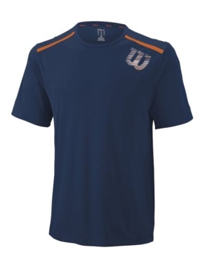 Fitness Mania - Wilson Linear Blur Print Mens Tennis Crew T-Shirt - Navy/Clementine