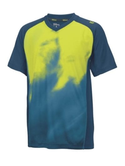 Fitness Mania - Wilson Smoke Print Kids Boys Crew Tennis T-Shirt - Pacific Teal/Solar Lime