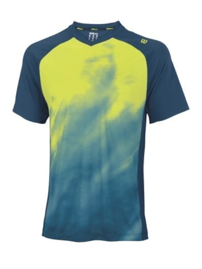 Fitness Mania - Wilson Smoke Print V-Neck Mens Tennis T-Shirt - Pacific Teal/Solar Lime