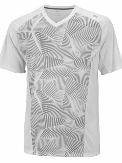 Fitness Mania - Wilson Solana Geometric V-Neck Mens Tennis T-Shirt - White
