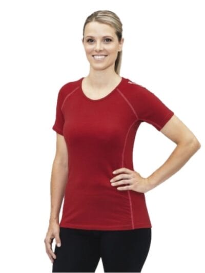 Fitness Mania - ioMerino Altitude Womens Active Base Layer T-Shirt - Red/Raspberry Stitch