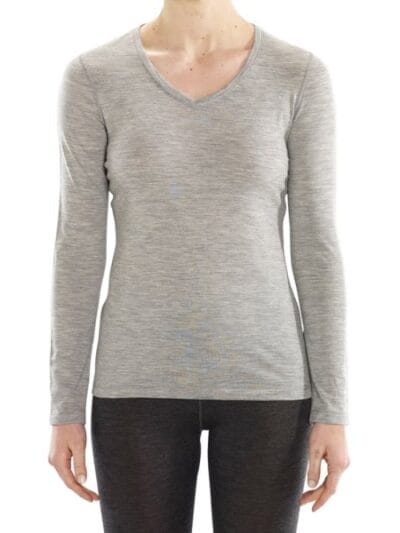Fitness Mania - ioMerino Rapids Womens V-Neck Long Sleeve Base Layer Top - Grey Melange