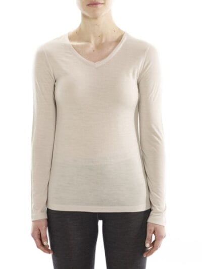 Fitness Mania - ioMerino Rapids Womens V-Neck Long Sleeve Base Layer Top - Pearl