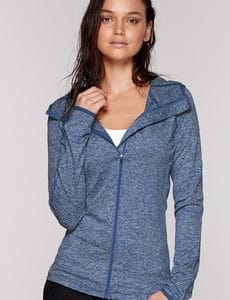 Fitness Mania - Cleo Hooded Excel L/Slv Top Hurricane Marl XS