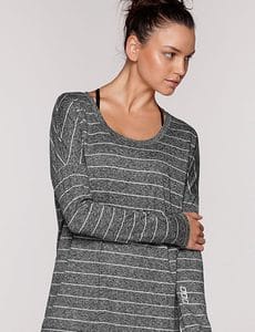 Fitness Mania - Winter Tech L/Slv Top Black Marl/White Stripe L