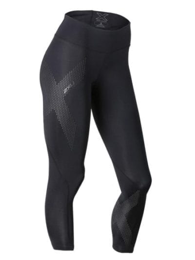 Fitness Mania - 2XU Womens Mid-Rise 7/8 Compression Tights - Black/Dotted Reflective Logo