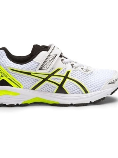 Fitness Mania - Asics GT-1000 5 PS - Kids Boys Running Shoes - White/Black/Safety Yellow