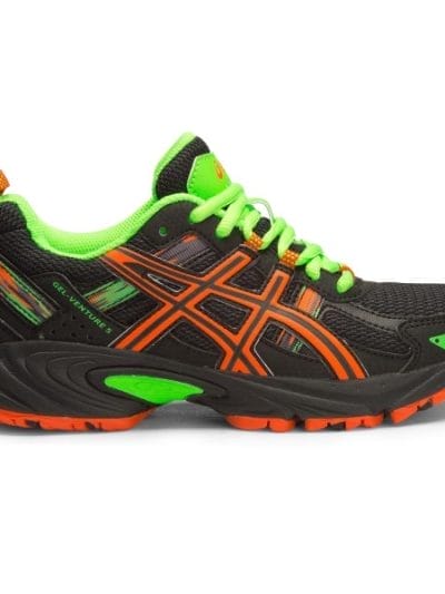 Fitness Mania - Asics Gel Venture 5 GS - Kids Boys Trail Running Shoes - Black/Flame Orange/Green Gecko