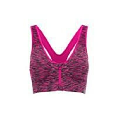 Fitness Mania - Myprotein Women's Medium Support Zip Front Sports Bra - Pink Marl - UK 12