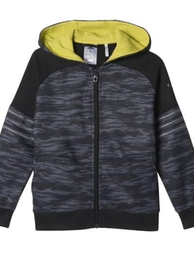 Fitness Mania - Adidas Knitted Full Zip Kids Boys Training Hoodie - Black/Shock Slime