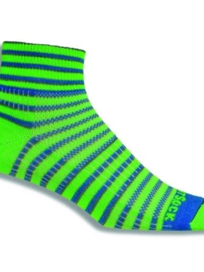 Fitness Mania - Wrightsock Coolmesh II Anti-Blister Quarter Running Socks - Stripe Green/Blue/Grey