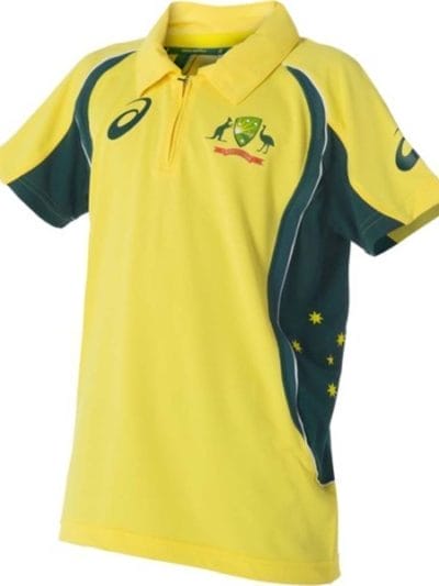Fitness Mania - Asics Cricket Australia Replica ODI Kids Cricket Shirt - Yellow/Forest Green