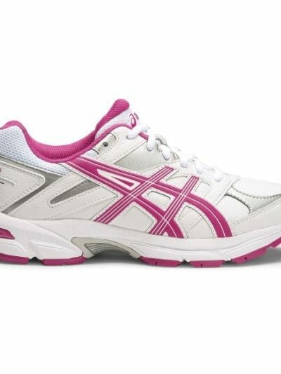 Fitness Mania - Asics Gel 190TR GS Leather - Kids Girls Cross Training Shoes - White/Berry/Silver