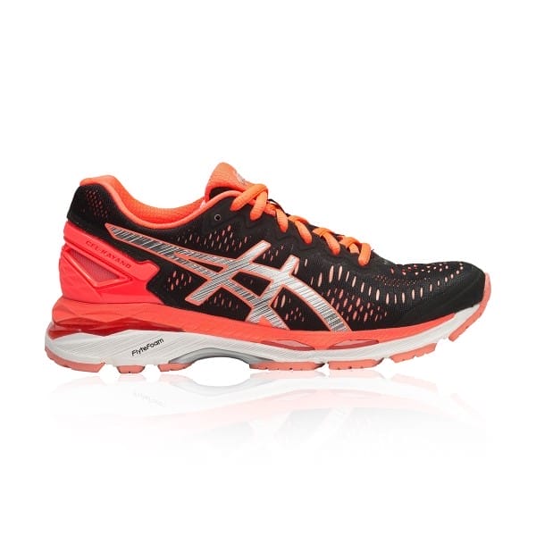 Fitness Mania - Asics Gel Kayano 23 - Womens Running Shoes - Black/Silver/Flash Coral