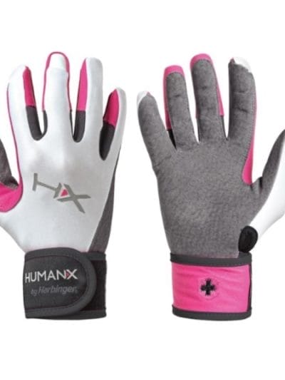 Fitness Mania - Harbinger HumanX X3 Competition Womens Gym Training Full Finger WristWrap Gloves - Pink/White