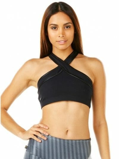 Fitness Mania - Pink Sun Front Cross Womens Crop Top - Black