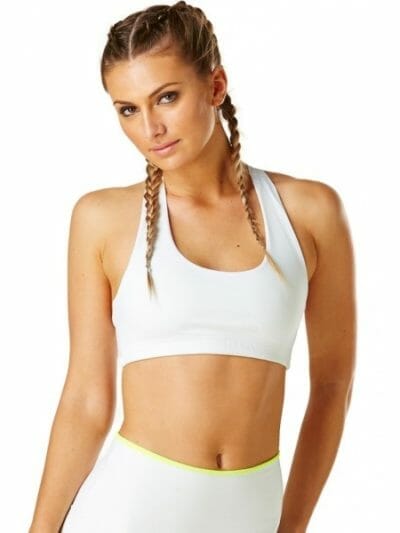Fitness Mania - Pink Sun Reversible Womens Crop Top - White/Neon Yellow