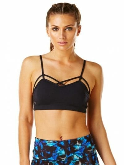 Fitness Mania - Pink Sun Strappy Padded Womens Crop Top - Black