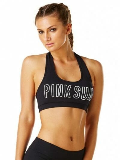 Fitness Mania - Pink Sun Support Padded Womens Crop Top - Black