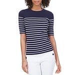 Fitness Mania - Elbow Sleeve Button Shoulder Stripe Sweater