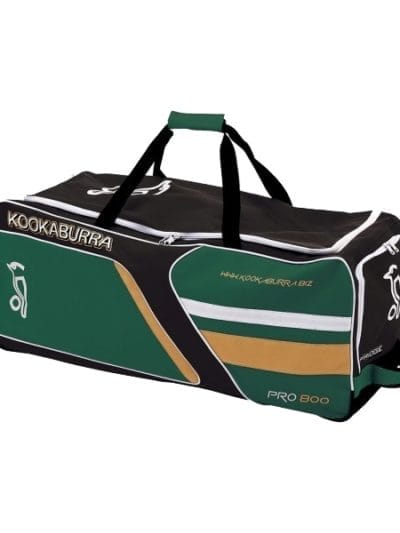 Fitness Mania - Kookaburra Patriot Pro 800 Cricket Wheelie Bag - Black/Green/Gold