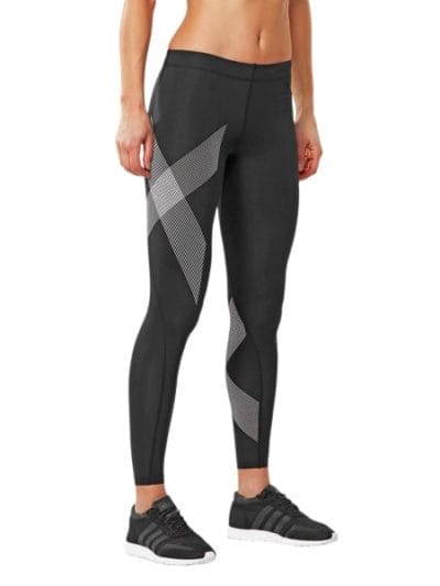 Fitness Mania - 2XU Womens Compression Tights - Black/Striped White